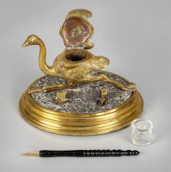 Gilded Bronze Ostrich Inkwell - 2473477