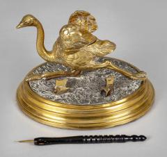 Gilded Bronze Ostrich Inkwell - 2473479