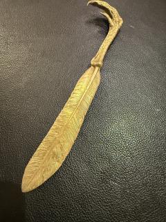 Gilded Bronze Quill Letter Opener with Bird Talon Handle Italy 1970s - 4233907