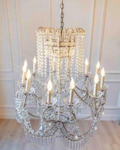 Gilded Italian Basket Chandelier with Crystal and Glass Drops c 1900 - 4431946