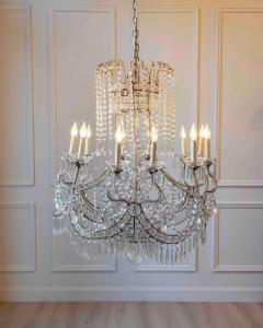 Gilded Italian Basket Chandelier with Crystal and Glass Drops c 1900 - 4432076