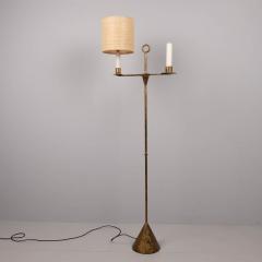 Gilded iron standard lamp with candle side light - 4304798