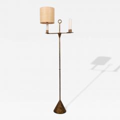 Gilded iron standard lamp with candle side light - 4306502