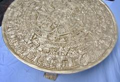 Gilt Bas Relief Aztec Calendar Coffee Table Cast Aluminium Mexican 1960s - 570667