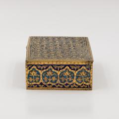 Gilt Brass and Blue Enamel Cigarette Box with Floral and Geometric Decoration - 4613454