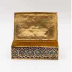 Gilt Brass and Blue Enamel Cigarette Box with Floral and Geometric Decoration - 4613455