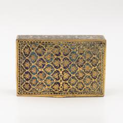 Gilt Brass and Blue Enamel Cigarette Box with Floral and Geometric Decoration - 4613456