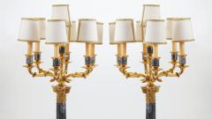 Gilt Bronze Black Marble Seven Light Candelabra Pair Table Lamp - 3534820