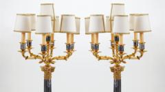 Gilt Bronze Black Marble Seven Light Candelabra Pair Table Lamp - 3534820