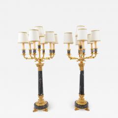 Gilt Bronze Black Marble Seven Light Candelabra Pair Table Lamp - 3536430