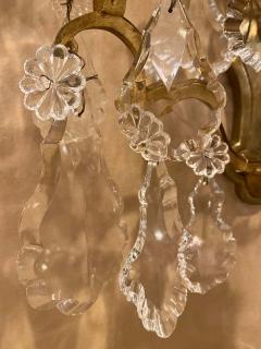 Gilt Bronze and Crystal Three Light Wall Sconces French Early 20th Century Pair - 1280968