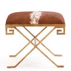 Gilt Iron Bench Upholstered in New Cowhide Contemporary  - 4739653
