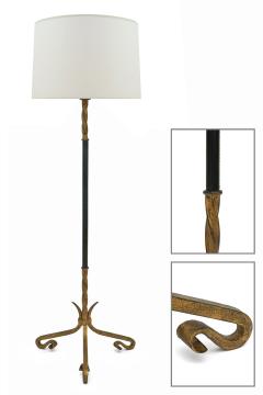 Gilt Iron and Black Leather Standing Lamp - 3899137