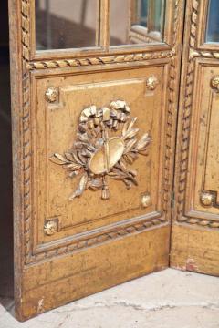 Gilt Mirrored Back Three Panel Louis XVI Style Folding Screen Gilt Gold Finish - 3013249