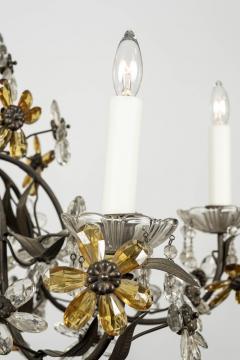 Gilt Tole Italian Chandelier Decorated in Clear and Amber Crystal Flowers - 2281610