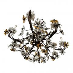Gilt Tole Italian Chandelier Decorated in Clear and Amber Crystal Flowers - 2281615