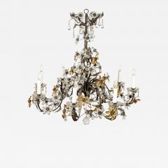 Gilt Tole Italian Chandelier Decorated in Clear and Amber Crystal Flowers - 2283944