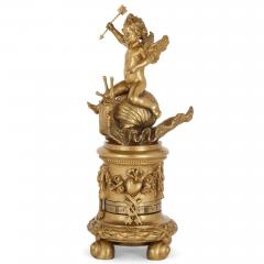 Gilt bronze cylindrical mantel clock with emblems of love - 2805304