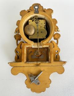 Giltwood Cartel Wall Clock Complete Original Key Enameled Face Pendulum - 4421808