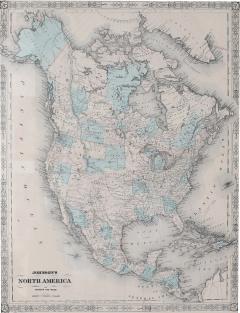 Giltwood Framed Matted Map North America - 1349486