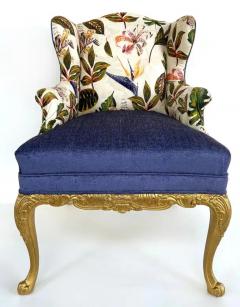 Giltwood Recently Upholstered Wingback Armchair With Floral Print Fabric - 3946566