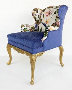 Giltwood Recently Upholstered Wingback Armchair With Floral Print Fabric - 3946616