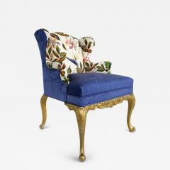 Giltwood Recently Upholstered Wingback Armchair With Floral Print Fabric - 3948488