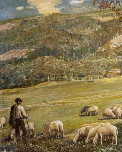 Gino Federici Shepherd with Flock Oil on Canvas Signed 20th Century - 4577614