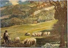 Gino Federici Shepherd with Flock Oil on Canvas Signed 20th Century - 4579115