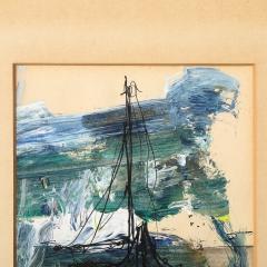 Gino Hollander Mid Century Ink Acrylic Abstracted Painting of Sailboat by Gino Hollander - 3899278
