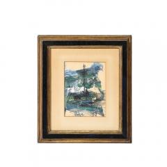 Gino Hollander Mid Century Ink Acrylic Abstracted Painting of Sailboat by Gino Hollander - 3899330