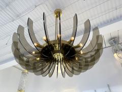 Gino Paroldo Brass and Glass Chandelier by Gino Paroldo Italy 1970s - 2220349