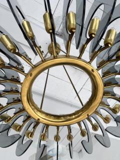 Gino Paroldo Brass and Glass Chandelier by Gino Paroldo Italy 1970s - 2399744