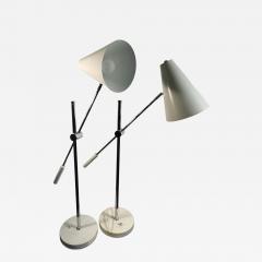 Gino Sarfatti MODERNIST ADJUSTABLE WHITE ENAMEL CHROME CONE SHADE LAMPS - 4497325