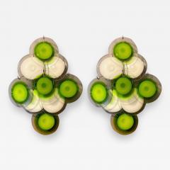 Gino Vistosi Pair of Green and White Vistosi Disc Murano Glass Sconces or Wall Light 1970s - 1637703