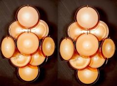 Gino Vistosi Pair of Midcentury Amber Murano Glass Discs Italian Chandeliers 1970s - 1661284