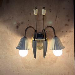 Gio Ponti 1950s Italian Wall Sconces Sculptural White Flower Patinated Brass - 3460037