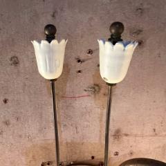 Gio Ponti 1950s Italian Wall Sconces Sculptural White Flower Patinated Brass - 3460040