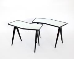 Gio Ponti GIO PONTI BLACK LACQUERED SIDE TABLES MIRRORED GLASS TOPS ASYMMETRICAL FORMS - 2107335