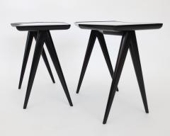 Gio Ponti GIO PONTI BLACK LACQUERED SIDE TABLES MIRRORED GLASS TOPS ASYMMETRICAL FORMS - 2107339