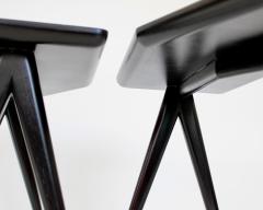 Gio Ponti GIO PONTI BLACK LACQUERED SIDE TABLES MIRRORED GLASS TOPS ASYMMETRICAL FORMS - 2107341