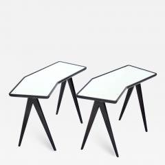 Gio Ponti GIO PONTI BLACK LACQUERED SIDE TABLES MIRRORED GLASS TOPS ASYMMETRICAL FORMS - 2109151