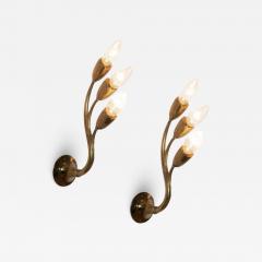 Gio Ponti Gio Ponti Attr Italian Mid Century Modern Wall Sconces Brass Flower Shape - 3855474