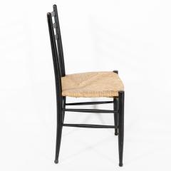 Gio Ponti Gio Ponti Ebonized Ladder Back Rush Seat Side or Desk Chair with Ball Feet - 4236472