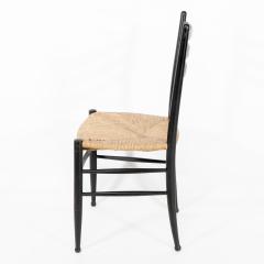 Gio Ponti Gio Ponti Ebonized Ladder Back Rush Seat Side or Desk Chair with Ball Feet - 4236475