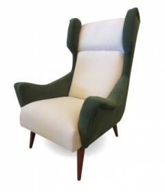 Gio Ponti Gio Ponti Italian Mid Century Modern Green and Beige Upholstered Wing Chair - 4274862