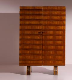 Gio Ponti Gio Ponti Italian Walnut Wardrobe with Horizontal Striped Veneer Italy 1930s - 4606037