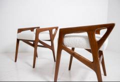 Gio Ponti Gio Ponti PAIR OF ITALIAN STOOLS IN WALNUT AND CREAM BOUCLE - 4277492