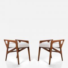 Gio Ponti Gio Ponti PAIR OF ITALIAN STOOLS IN WALNUT AND CREAM BOUCLE - 4279272