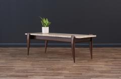 Gio Ponti Gio Ponti Sculpted Walnut Travertine Coffee Table for Singers Sons - 3506778